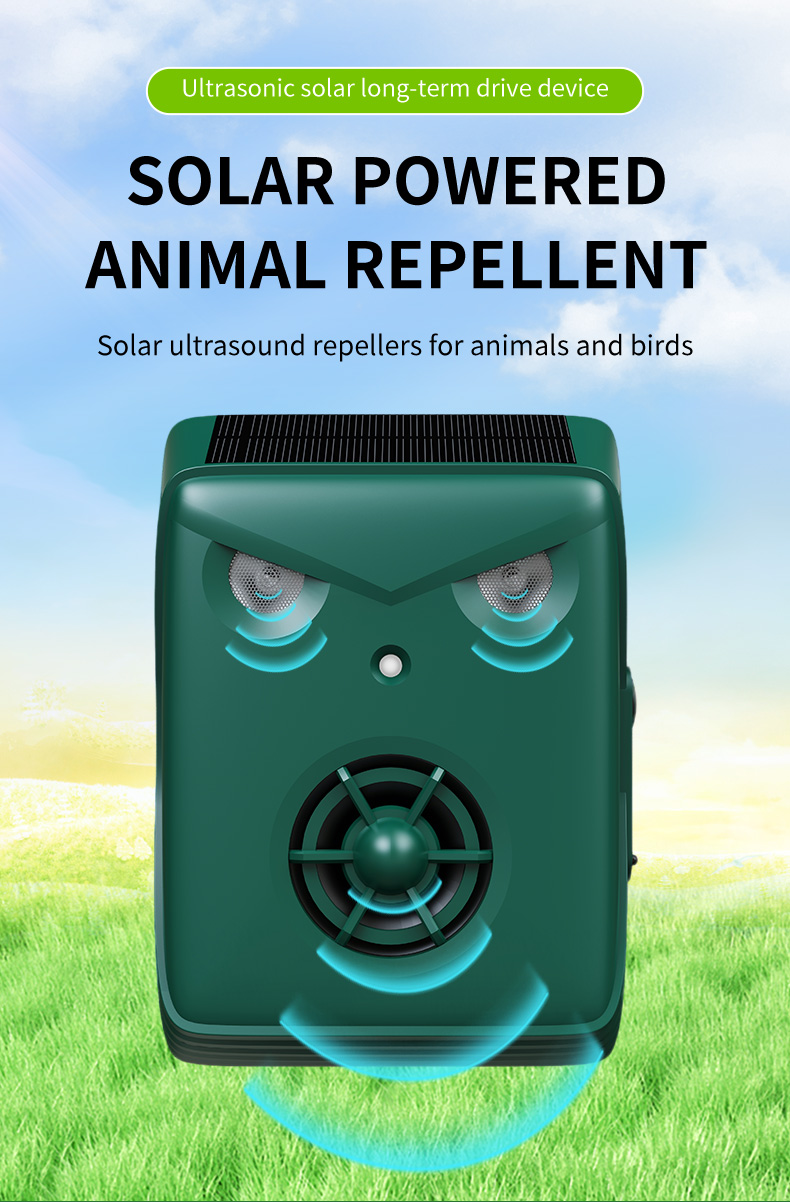 Solar Owl Ultrasonic Bird & Animal Repeller — Dual Heads + Horn details 1