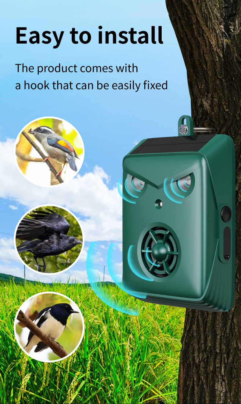 Solar Owl Ultrasonic Bird & Animal Repeller — Dual Heads + Horn details 4