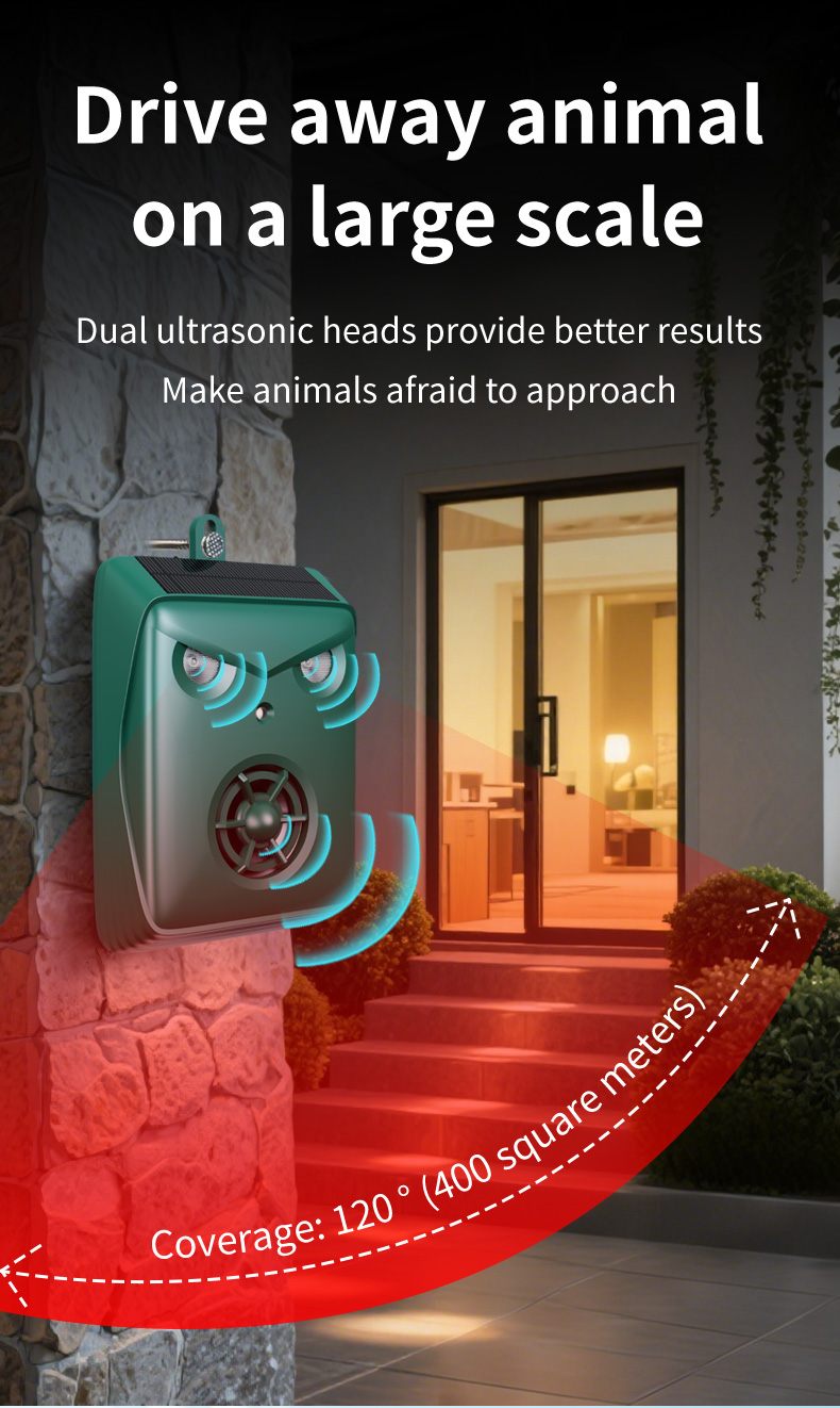 Solar Owl Ultrasonic Bird & Animal Repeller — Dual Heads + Horn details 6
