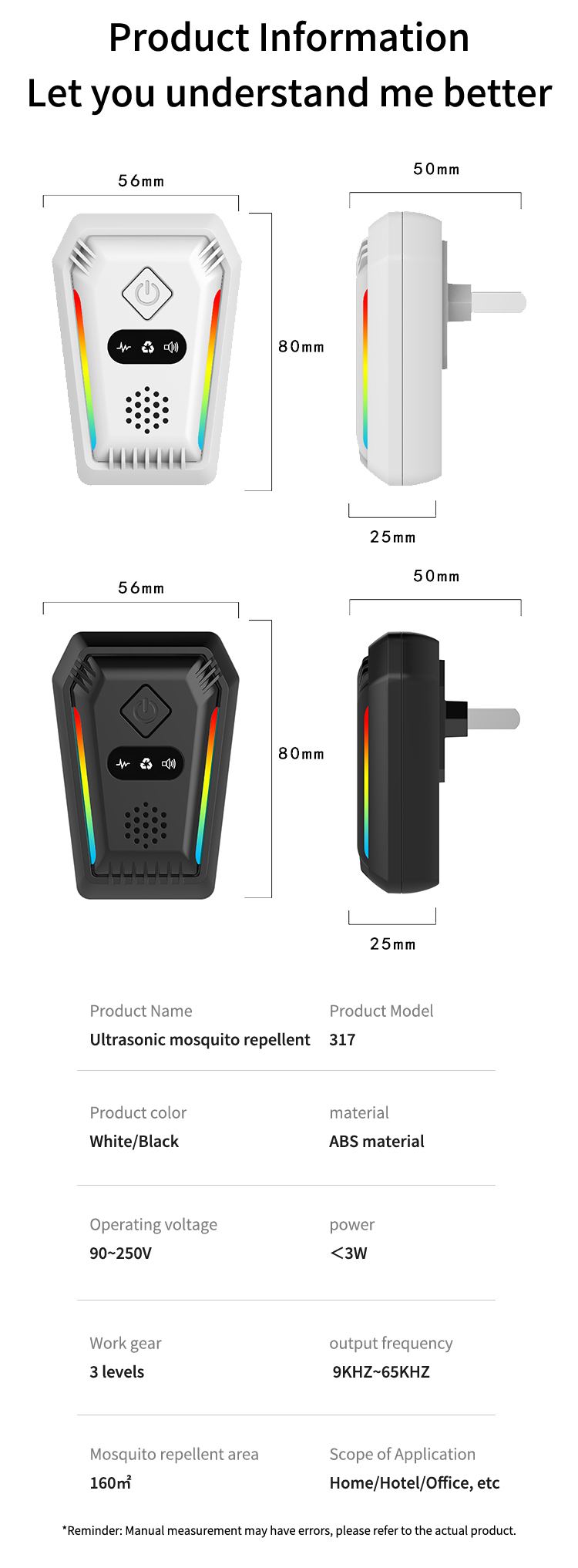 Ultrasonic Pest Repeller 317 — Shield Design, Tri-Colour Light Strips details 10