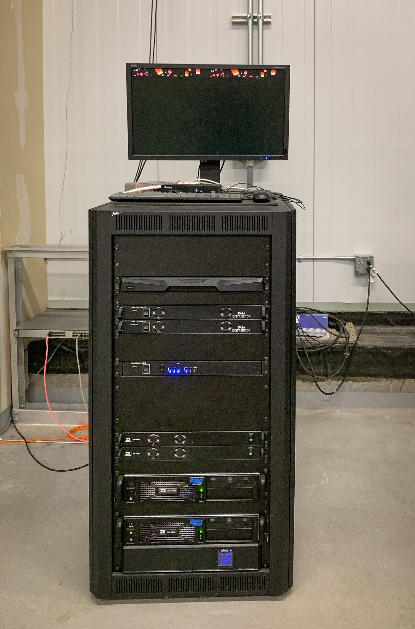 Server rack with networking equipment