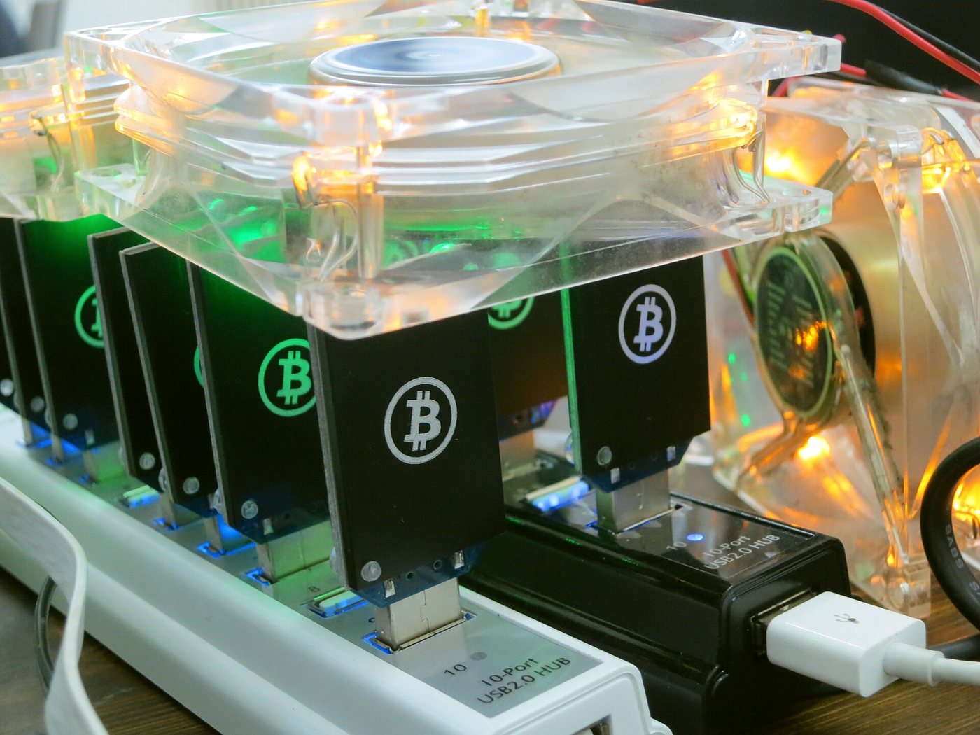 Bitcoin mining hardware in operation