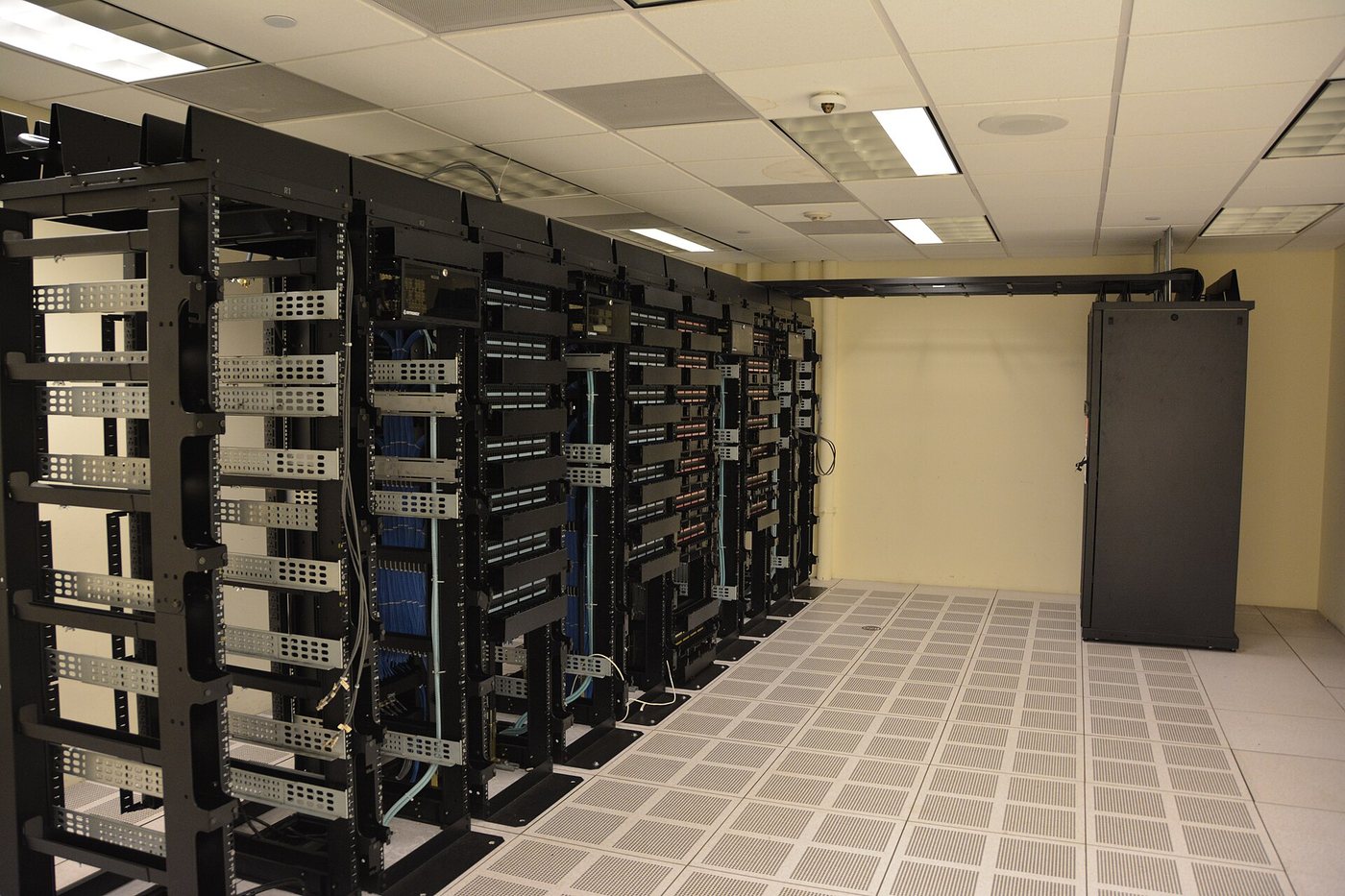 Rows of data center server racks
