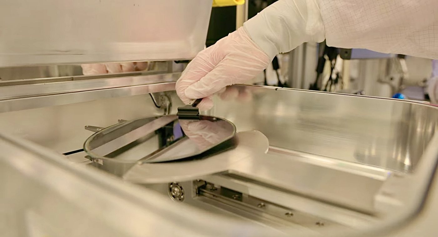 Semiconductor wafer removed from processing equipment
