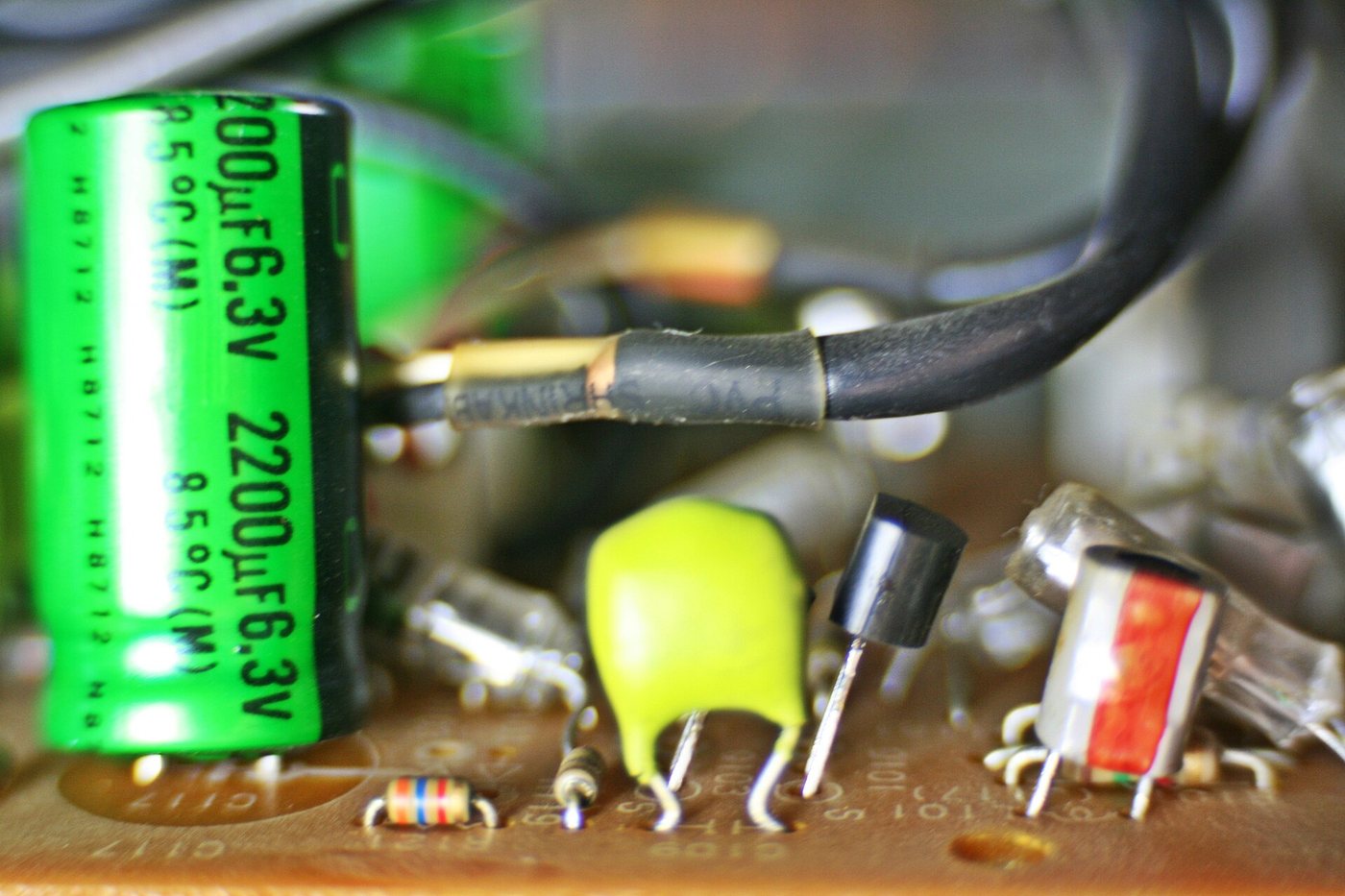 A macro shot of a printed circuit board