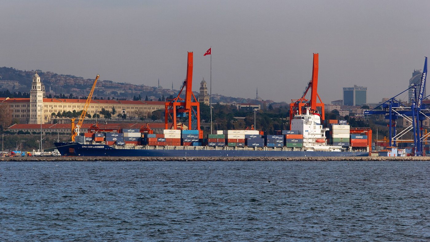 A container ship on the Bosphorus
