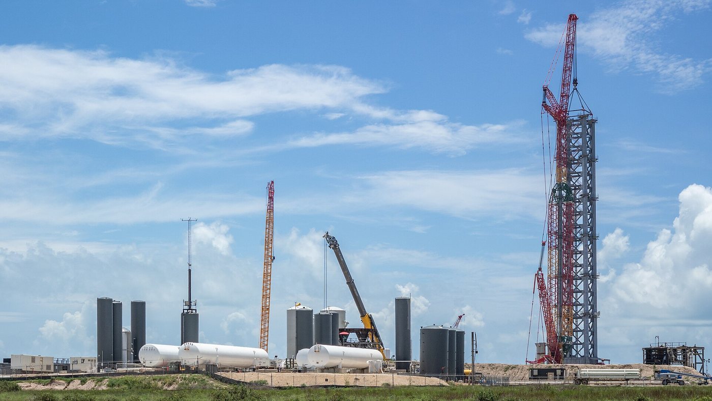 Starship launch site with tower