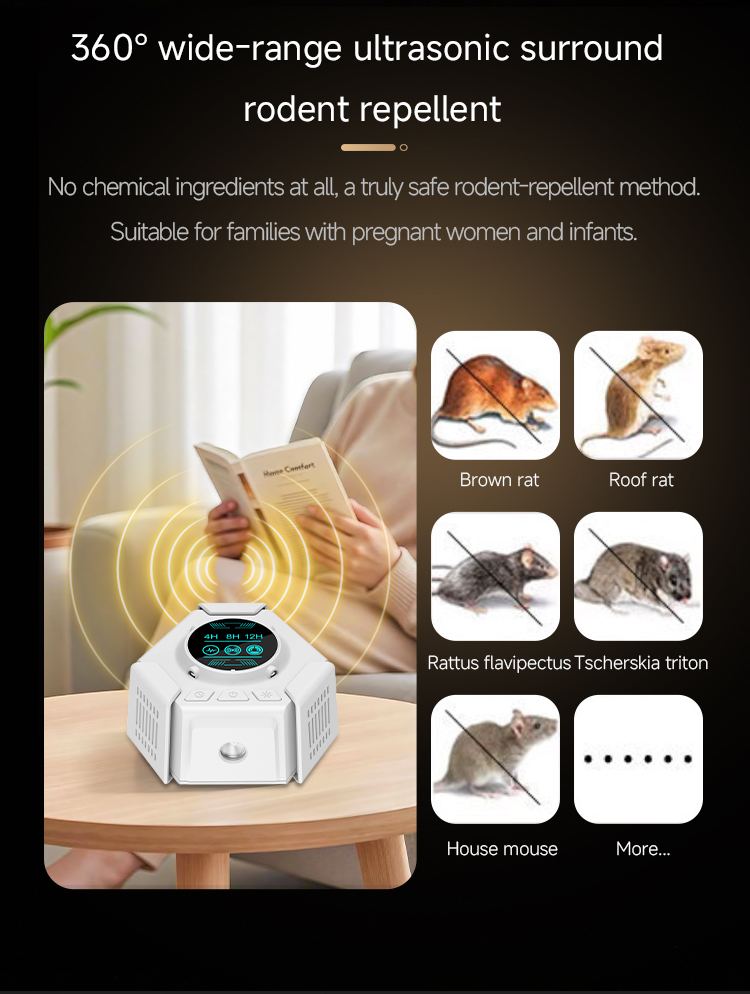 Hexagonal Ultrasonic Pest Repeller with Digital Display — Battery or Plug-in details 5