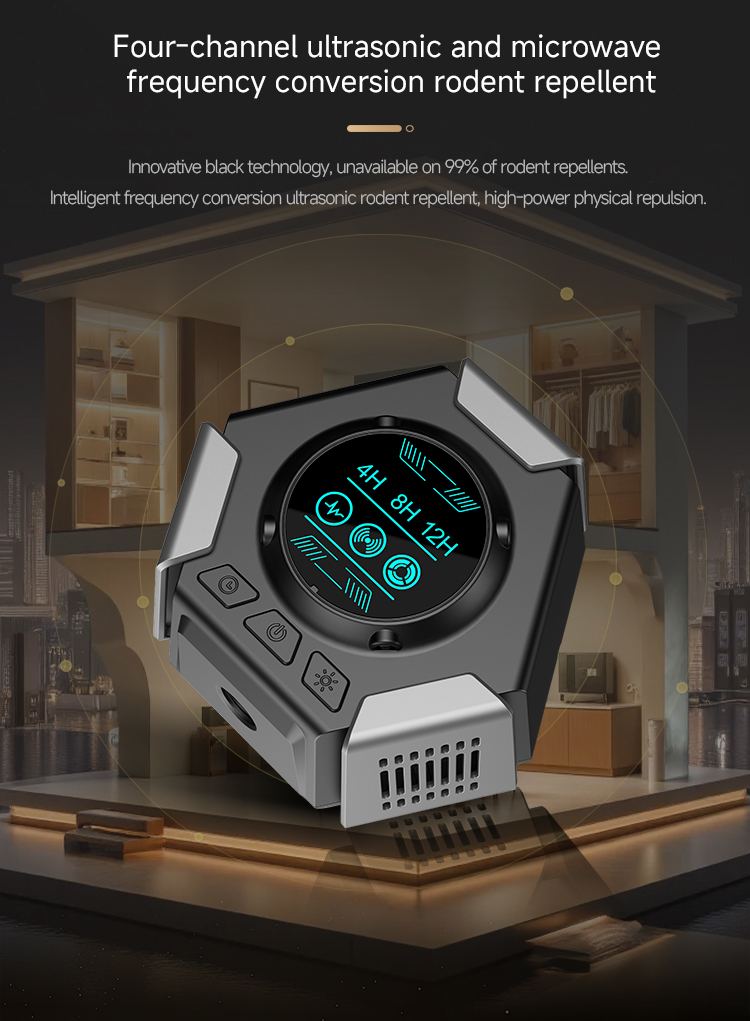 Hexagonal Ultrasonic Pest Repeller with Digital Display — Battery or Plug-in details 6