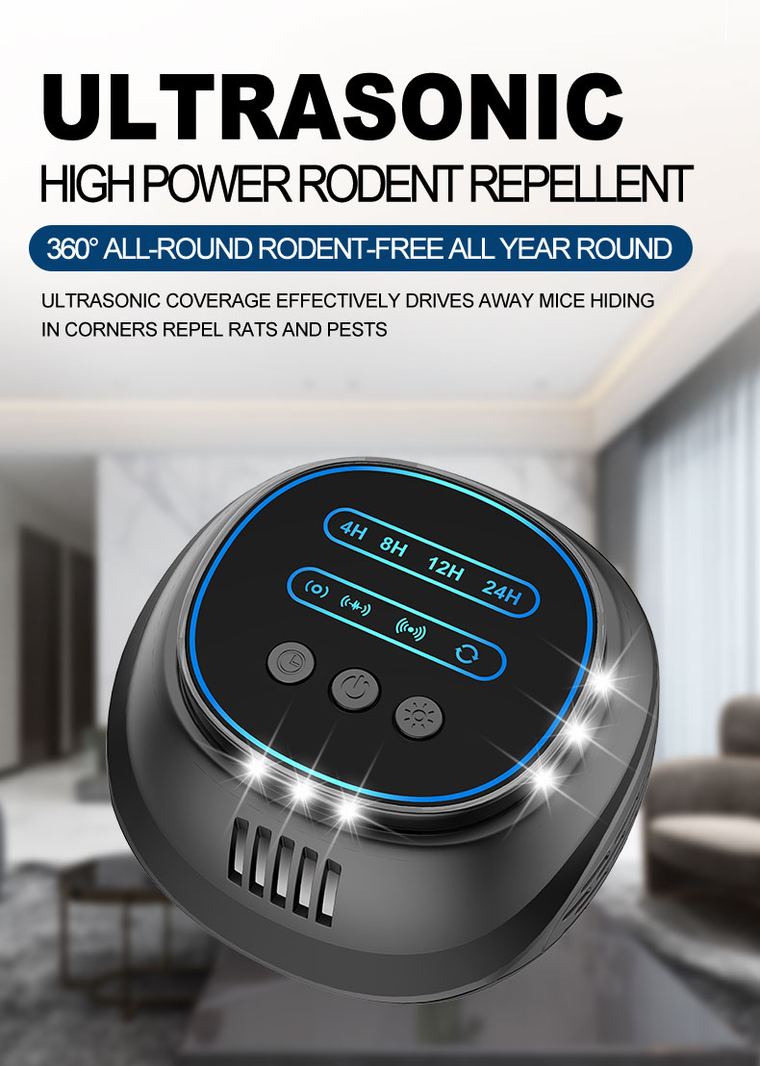 Ultrasonic Rodent Repeller with 4-Sided Strobe Light & Digital Timer details 1