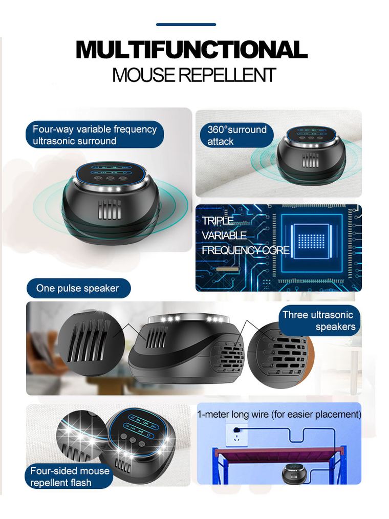 Ultrasonic Rodent Repeller with 4-Sided Strobe Light & Digital Timer details 9