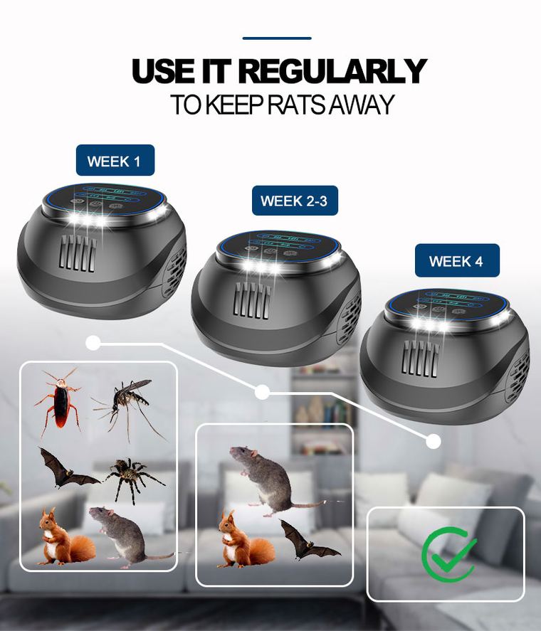Ultrasonic Rodent Repeller with 4-Sided Strobe Light & Digital Timer details 11