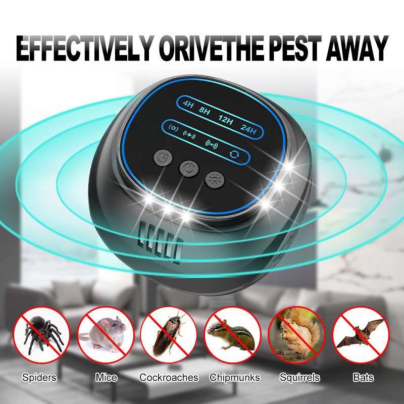 Ultrasonic Rodent Repeller with 4-Sided Strobe Light & Digital Timer